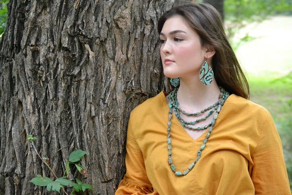 Leather Teardrop Earring in Cowboy Turquoise - Mythical Kitty Boutique
