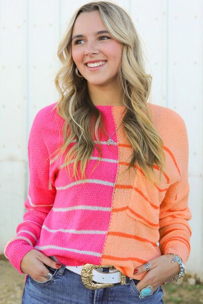Linda Split Striped Sweater - Mythical Kitty Boutique
