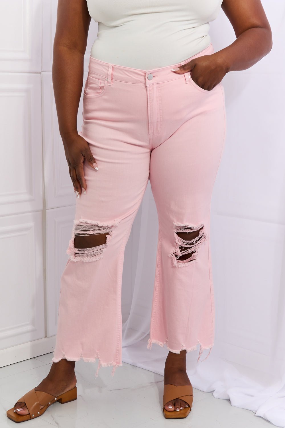 Miley Distressed Ankle Flare Jeans - Mythical Kitty Boutique