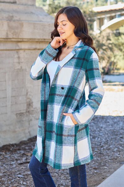 Nikki Plaid Button Up Lapel Collar Coat - Mythical Kitty Boutique