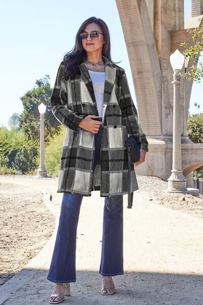 Nikki Plaid Button Up Lapel Collar Coat - Mythical Kitty Boutique