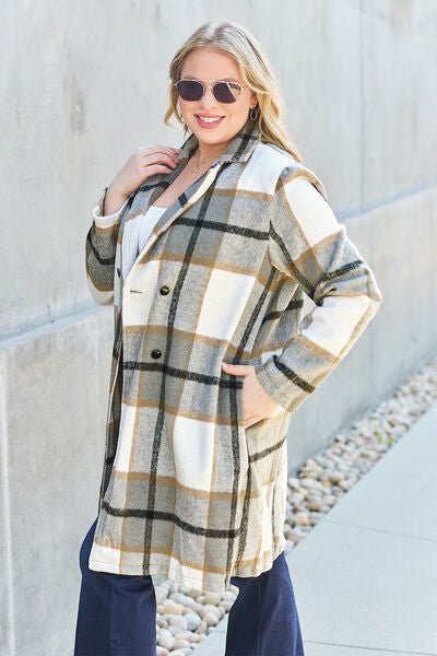 Nikki Plaid Button Up Lapel Collar Coat - Mythical Kitty Boutique