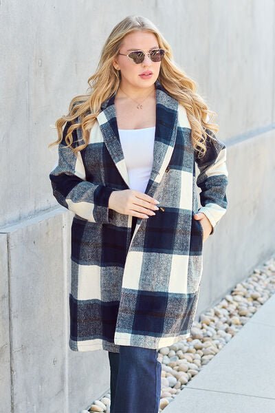 Nikki Plaid Button Up Lapel Collar Coat - Mythical Kitty Boutique