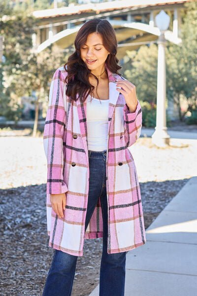 Nikki Plaid Button Up Lapel Collar Coat - Mythical Kitty Boutique