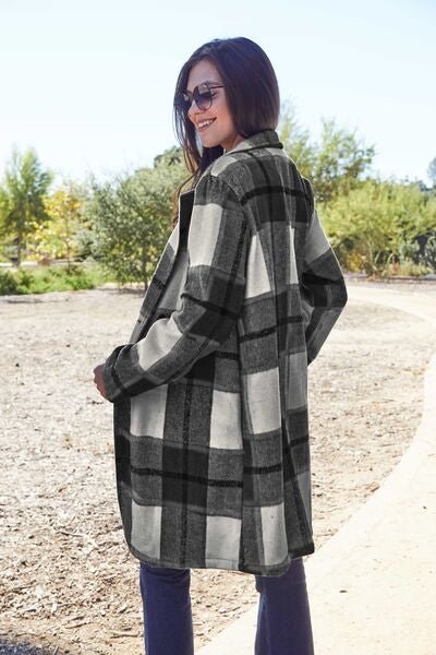 Nikki Plaid Button Up Lapel Collar Coat - Mythical Kitty Boutique