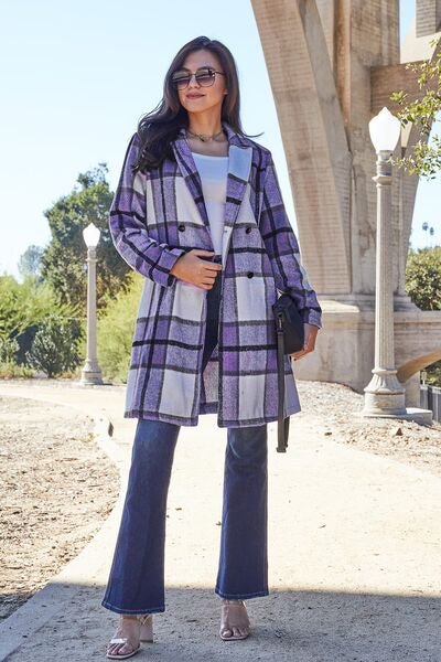 Nikki Plaid Button Up Lapel Collar Coat - Mythical Kitty Boutique