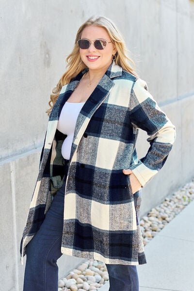 Nikki Plaid Button Up Lapel Collar Coat - Mythical Kitty Boutique