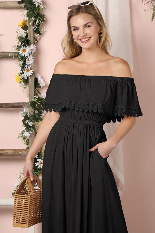 Off the Shoulder Flowy Maxi Dress - Mythical Kitty Boutique