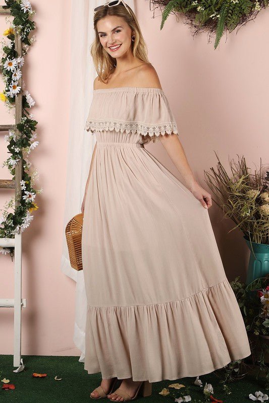 Off the Shoulder Flowy Maxi Dress - Mythical Kitty Boutique