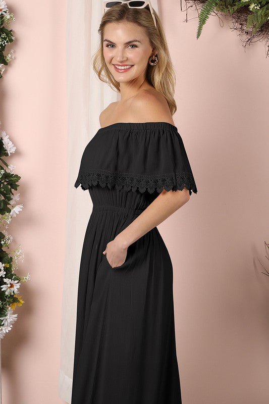 Off the Shoulder Flowy Maxi Dress - Mythical Kitty Boutique