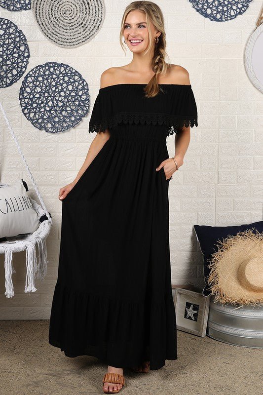 Off the Shoulder Flowy Maxi Dress - Mythical Kitty Boutique