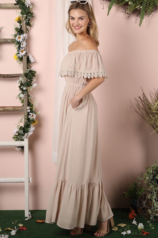 Off the Shoulder Flowy Maxi Dress - Mythical Kitty Boutique