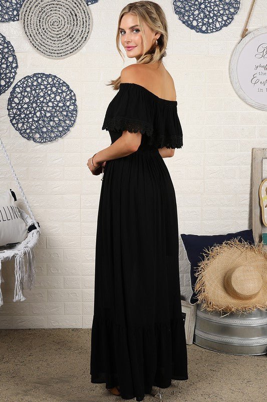 Off the Shoulder Flowy Maxi Dress - Mythical Kitty Boutique