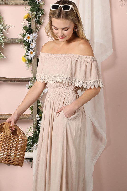 Off the Shoulder Flowy Maxi Dress - Mythical Kitty Boutique