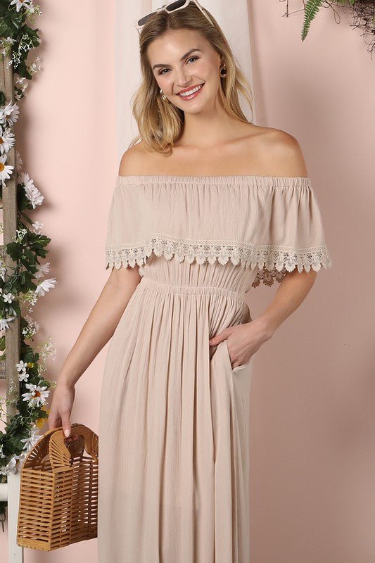 Off the Shoulder Flowy Maxi Dress - Mythical Kitty Boutique