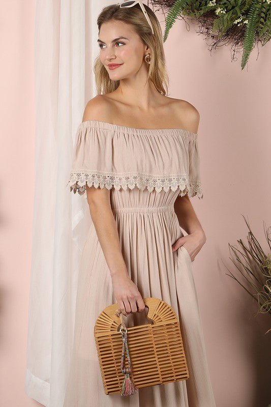 Off the Shoulder Flowy Maxi Dress - Mythical Kitty Boutique