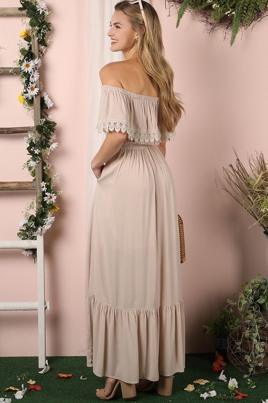 Off the Shoulder Flowy Maxi Dress - Mythical Kitty Boutique