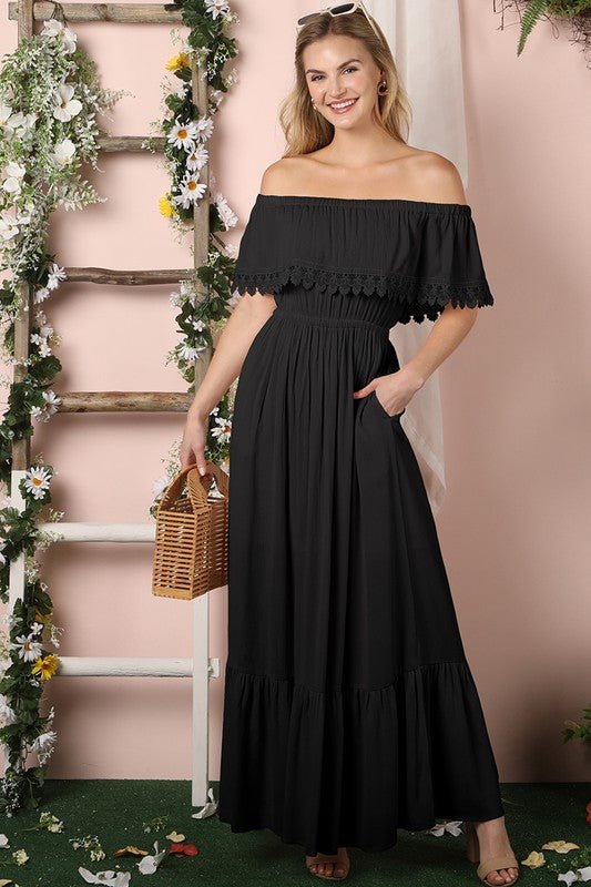 Off the Shoulder Flowy Maxi Dress - Mythical Kitty Boutique