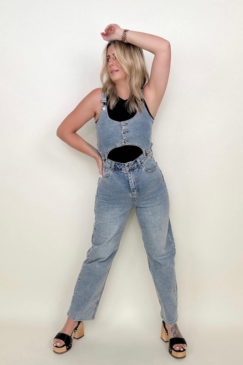 Open Cut Denim Overall Pants - Mythical Kitty Boutique