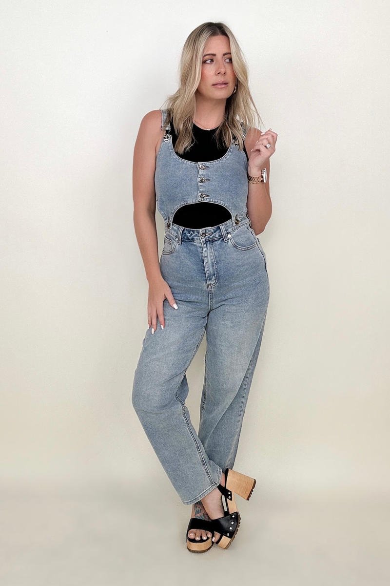 Open Cut Denim Overall Pants - Mythical Kitty Boutique