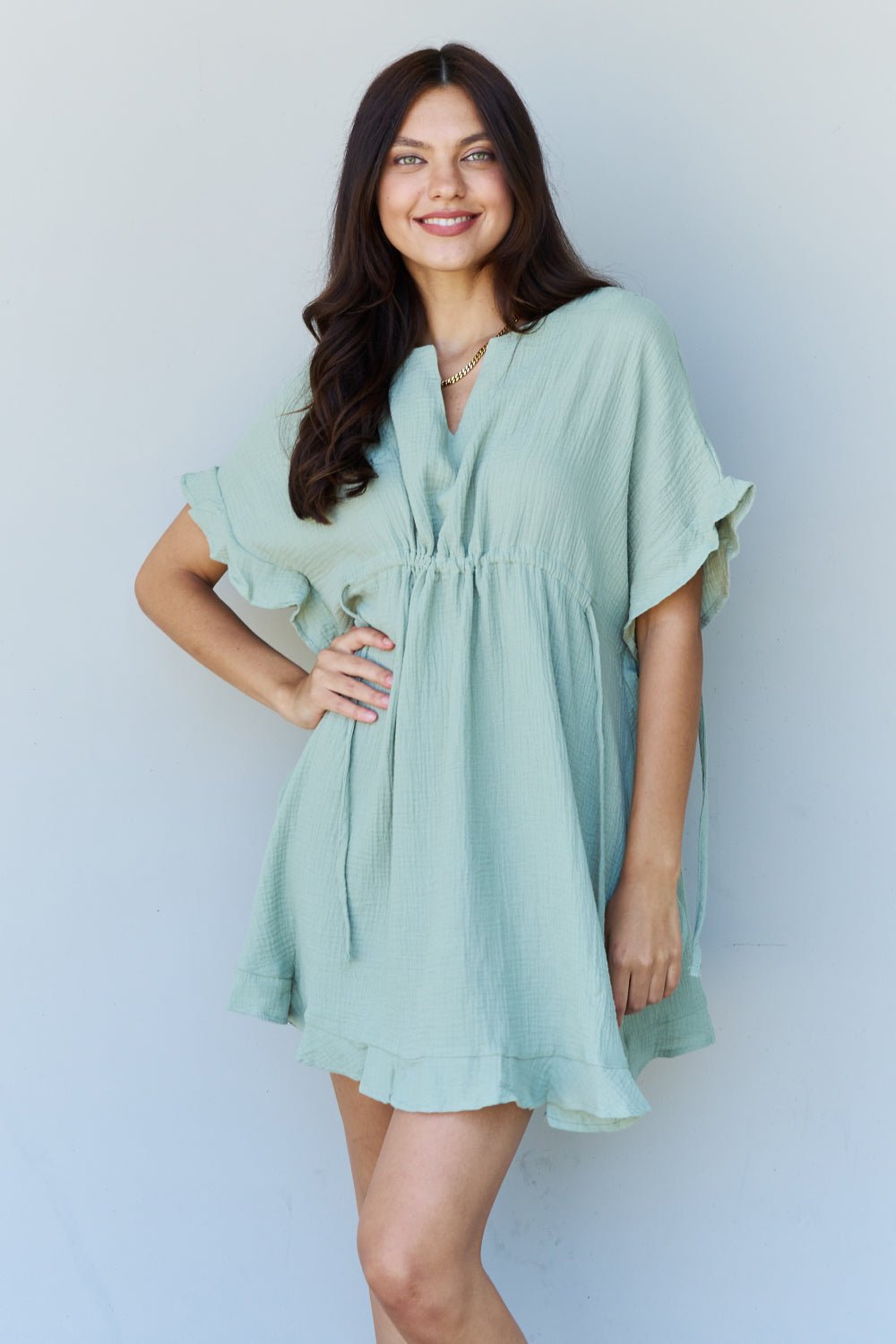 Out Of Time Ruffle Hem Dress with Drawstring Waistband - Mythical Kitty Boutique