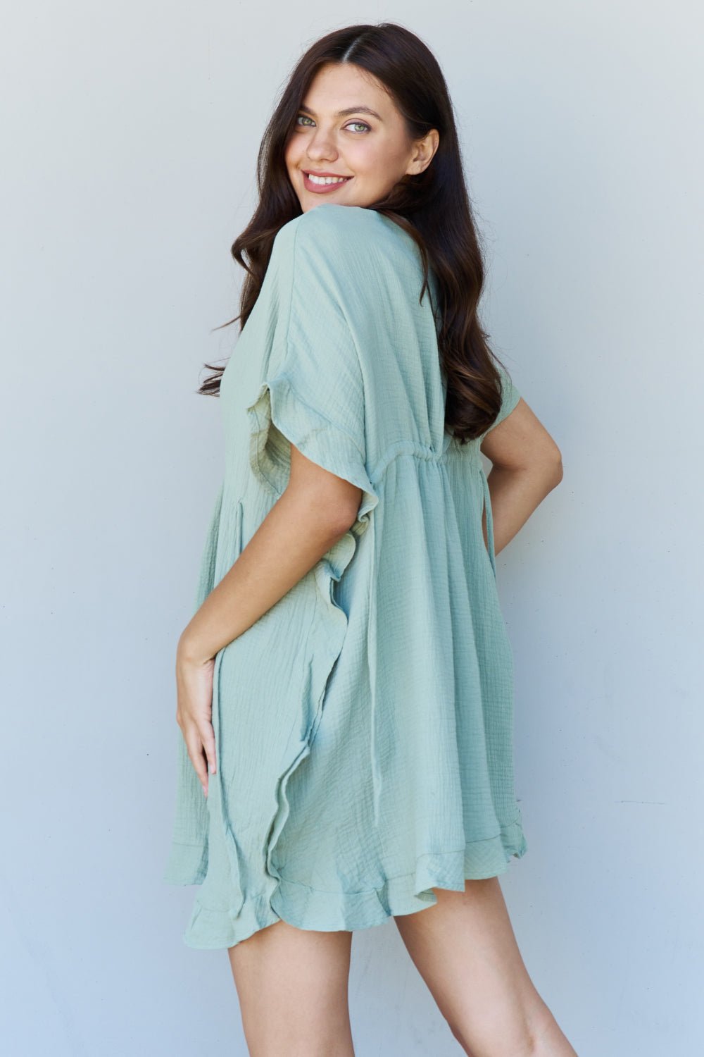 Out Of Time Ruffle Hem Dress with Drawstring Waistband - Mythical Kitty Boutique