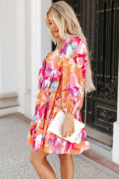 Pink + Orange Abstract Tiered Mini Dress - Mythical Kitty Boutique