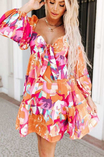 Pink + Orange Abstract Tiered Mini Dress - Mythical Kitty Boutique