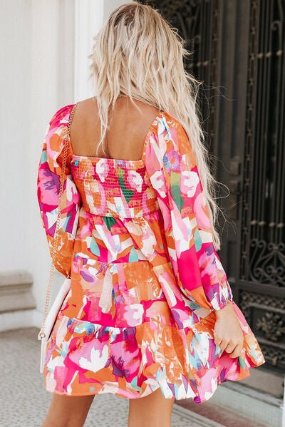 Pink + Orange Abstract Tiered Mini Dress - Mythical Kitty Boutique