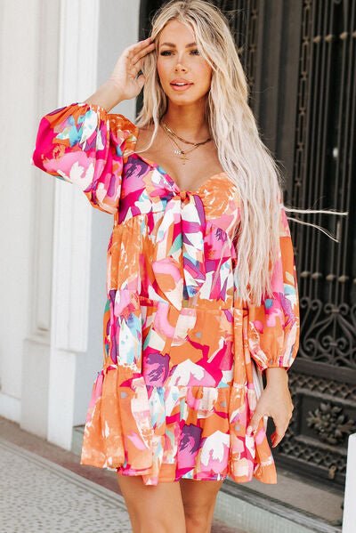 Pink + Orange Abstract Tiered Mini Dress - Mythical Kitty Boutique