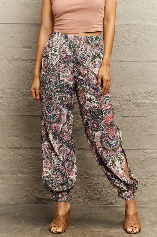 Printed Cutout Long Pants - Mythical Kitty Boutique