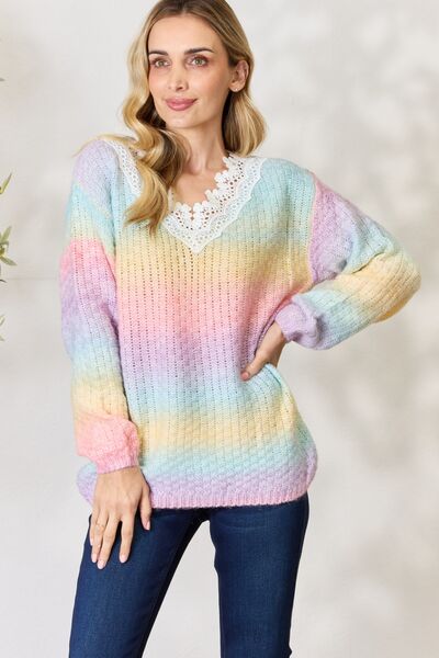 Rainbow Gradient Crochet Detail Sweater - Mythical Kitty Boutique
