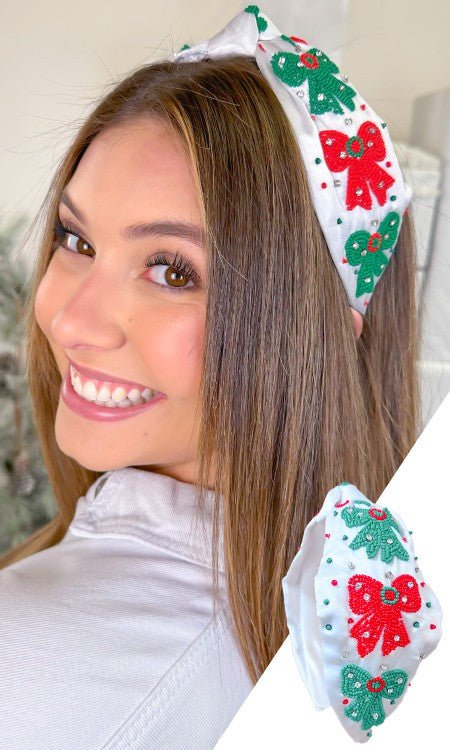 Red and Green Christmas Bows Headband - Mythical Kitty Boutique