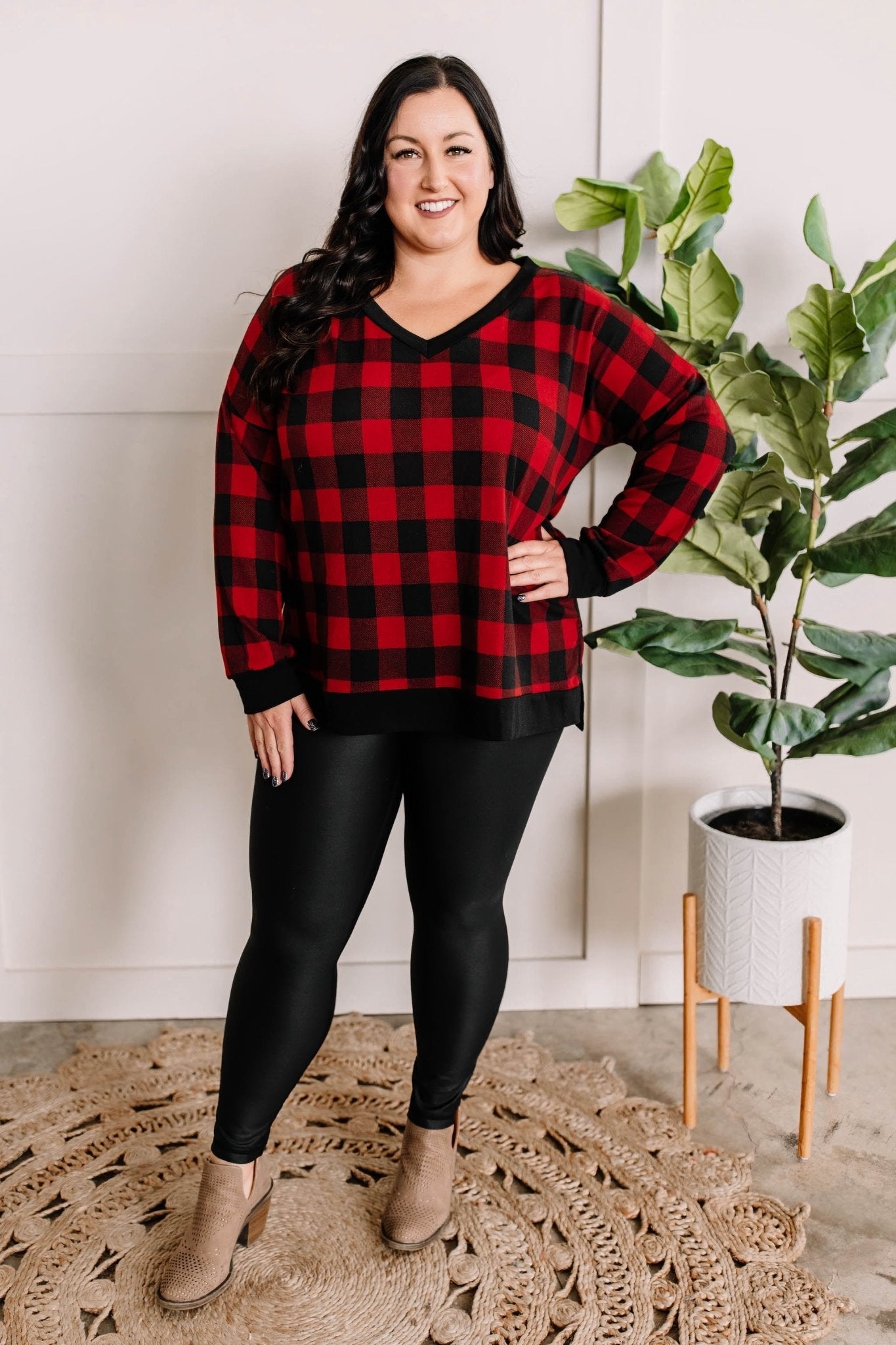 Red Buffalo Plaid Long Sleeve Knit Top - Mythical Kitty Boutique
