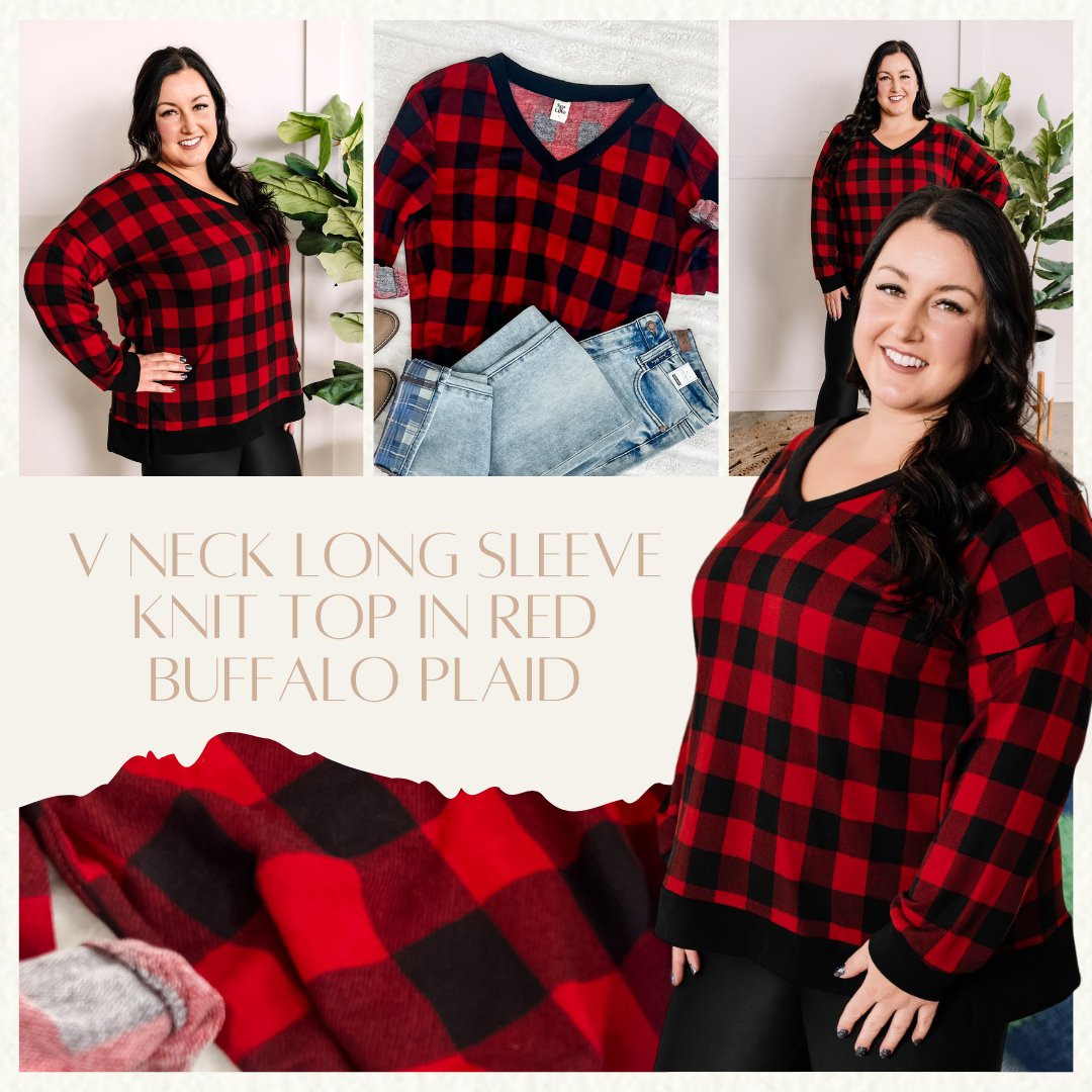 Red Buffalo Plaid Long Sleeve Knit Top - Mythical Kitty Boutique