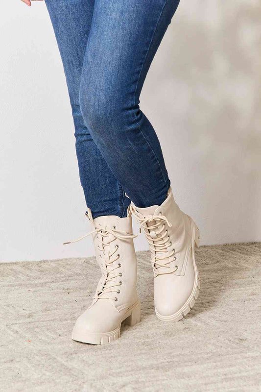 Renley Zip Back Lace-up Front Combat Boots - Mythical Kitty Boutique
