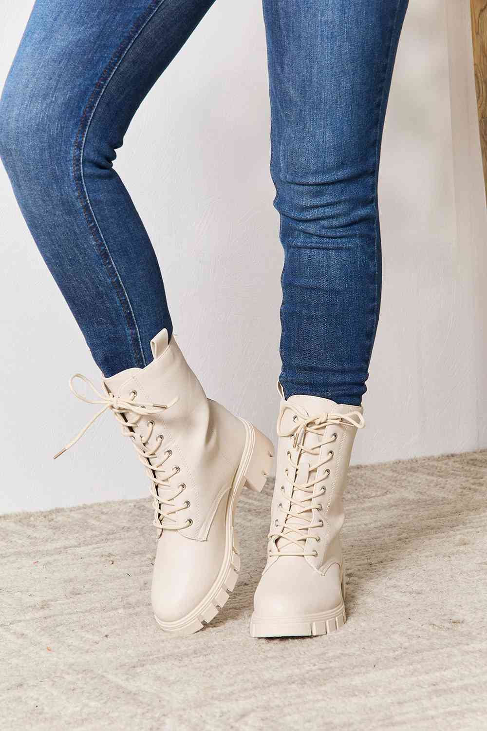 Renley Zip Back Lace-up Front Combat Boots - Mythical Kitty Boutique