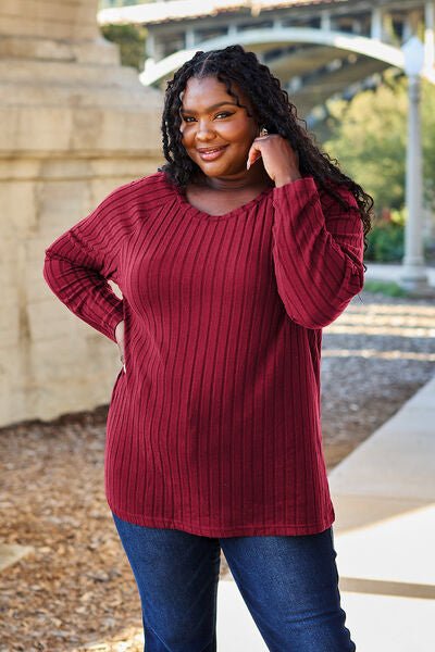 Ribbed Round Neck Long Sleeve Knit Top - Mythical Kitty Boutique