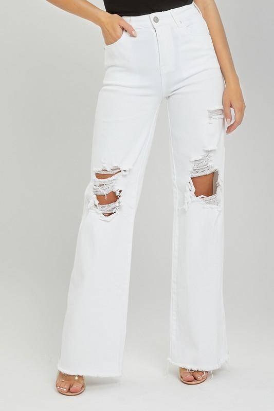 Risen High Rise Distressed Wide Leg Dad Jeans - Mythical Kitty Boutique