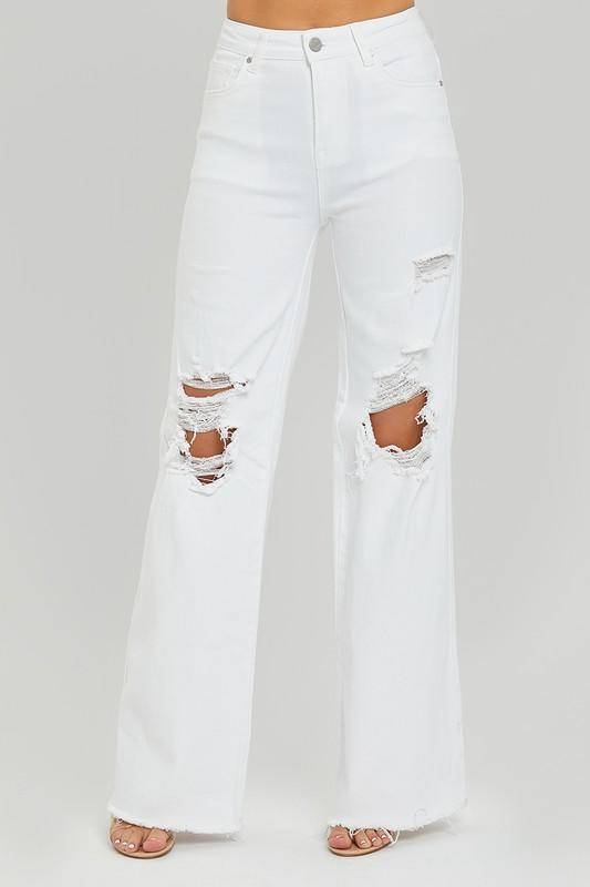 Risen High Rise Distressed Wide Leg Dad Jeans - Mythical Kitty Boutique