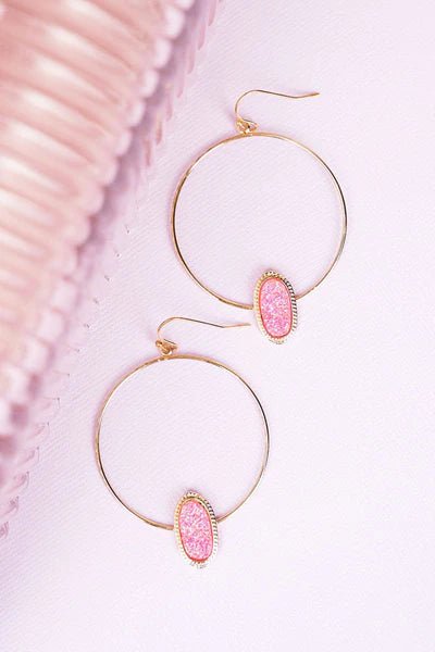 Rose Druzy Oval Hoops - Mythical Kitty Boutique
