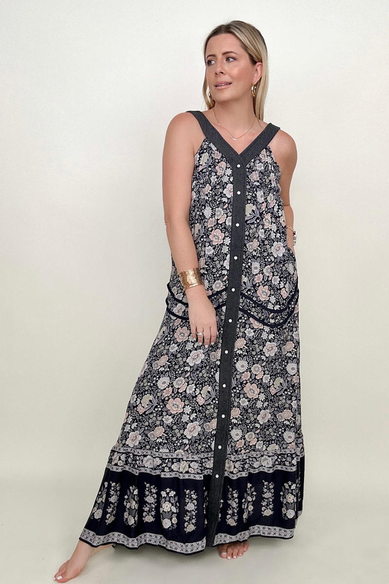 Sammy Button Down Floral Maxi Dress - Mythical Kitty Boutique