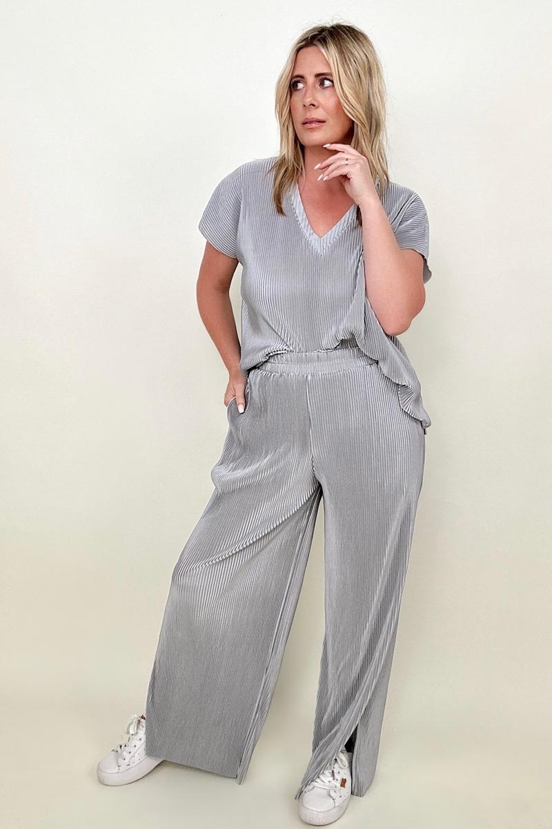 Satin Plisse Palazzo Pants with Pockets - Mythical Kitty Boutique