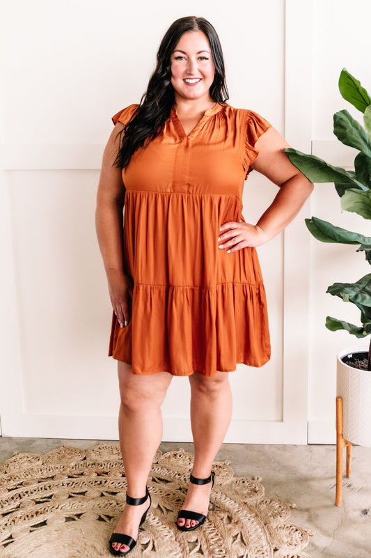 Satin Tiered Dress In Vogue Orange - Mythical Kitty Boutique