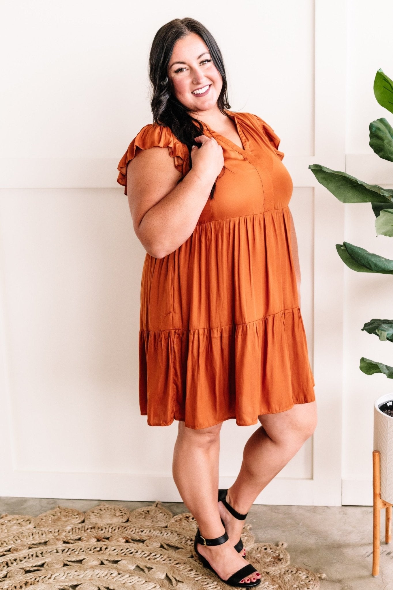Satin Tiered Dress In Vogue Orange - Mythical Kitty Boutique