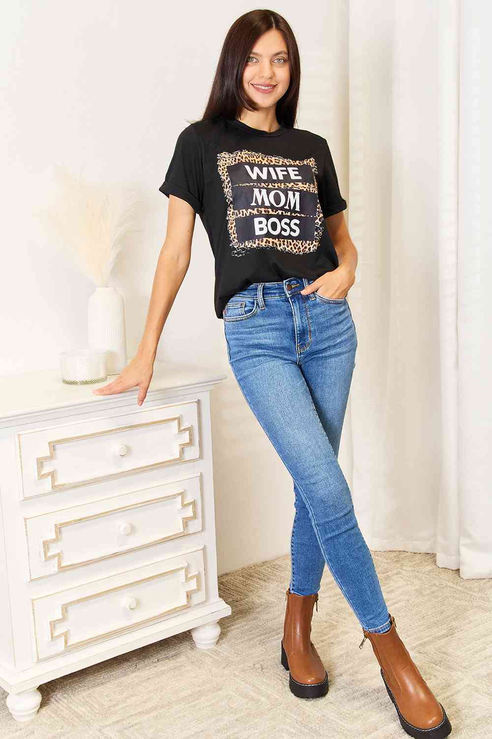 Simply Love WIFE MOM BOSS Leopard Graphic T-Shirt - Mythical Kitty Boutique