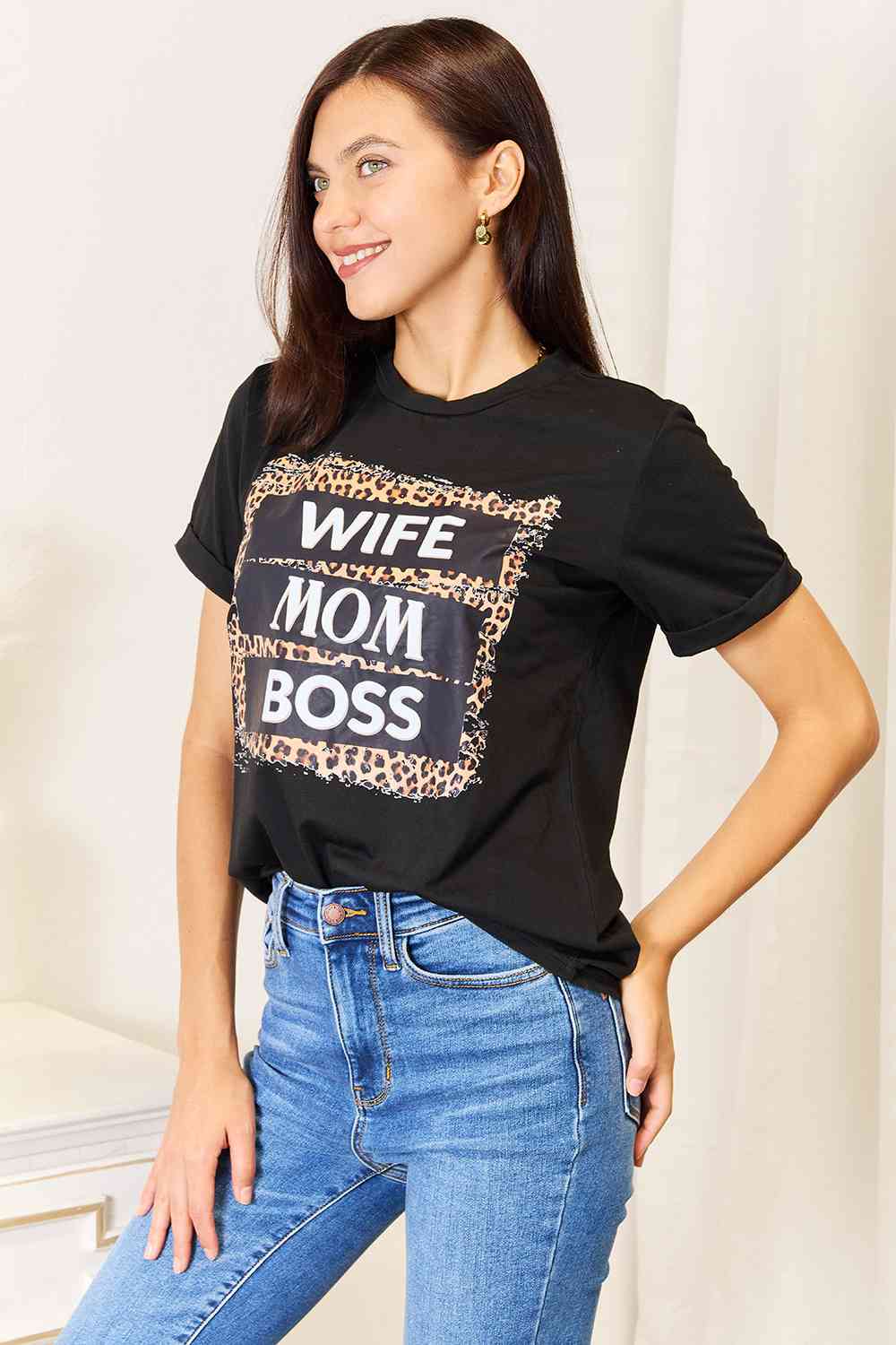 Simply Love WIFE MOM BOSS Leopard Graphic T-Shirt - Mythical Kitty Boutique