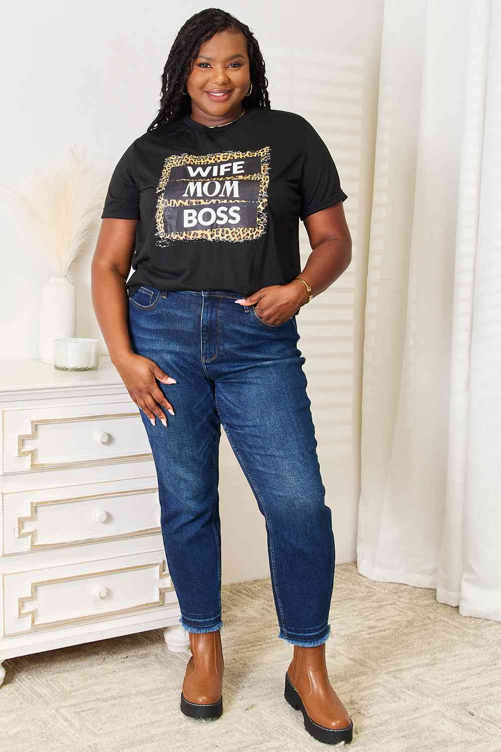 Simply Love WIFE MOM BOSS Leopard Graphic T-Shirt - Mythical Kitty Boutique