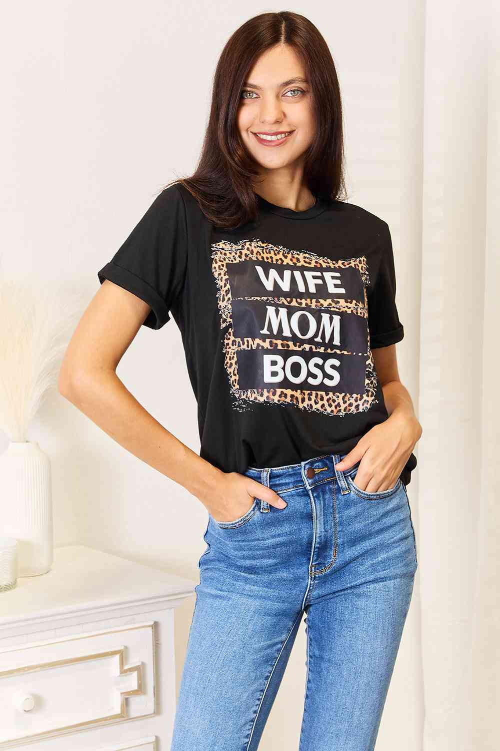Simply Love WIFE MOM BOSS Leopard Graphic T-Shirt - Mythical Kitty Boutique