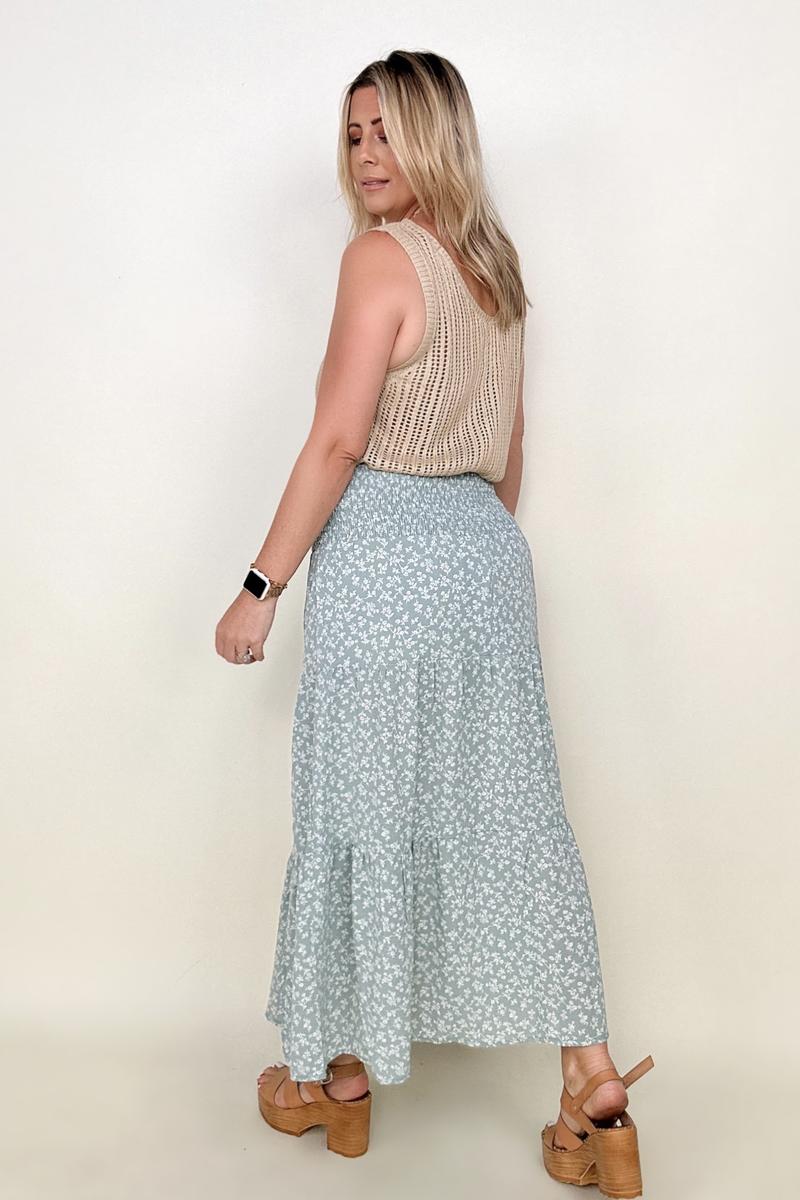 Smocked Waist Ditsy Floral Midi Skirt - Mythical Kitty Boutique